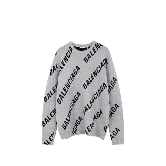 Balenciaga All-Over Logo Sweater "Grey-Black"