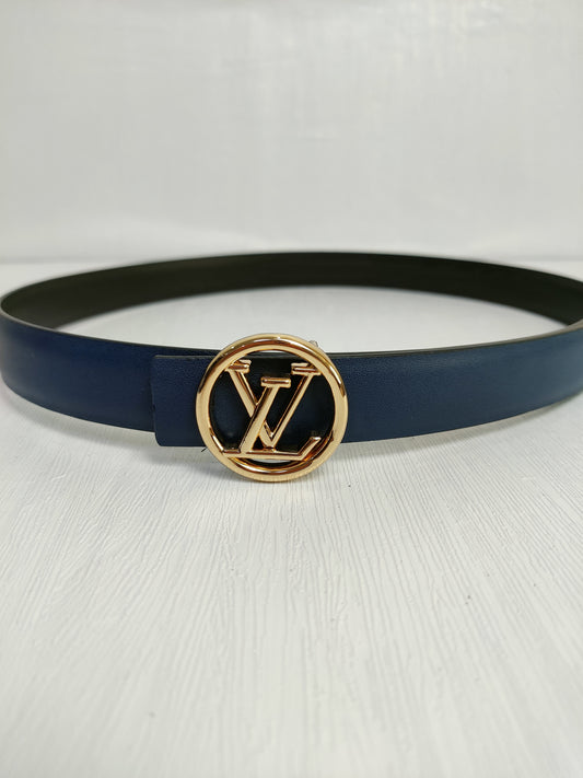Louis Vuitton Leather Belt "Navy Blue-Gold"