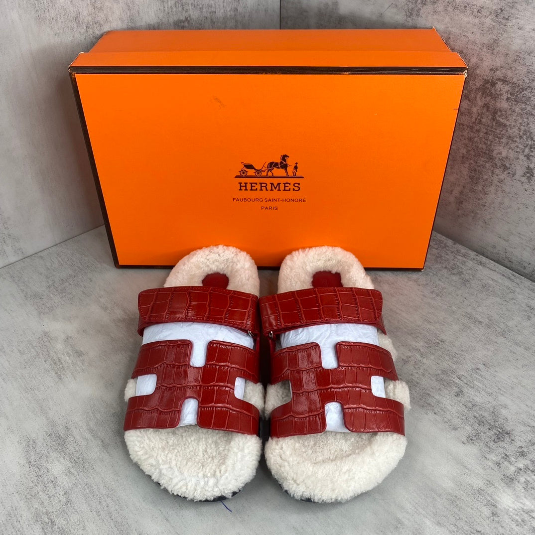 Hermes Chypre Sandals "Red Crocodile Pattern "