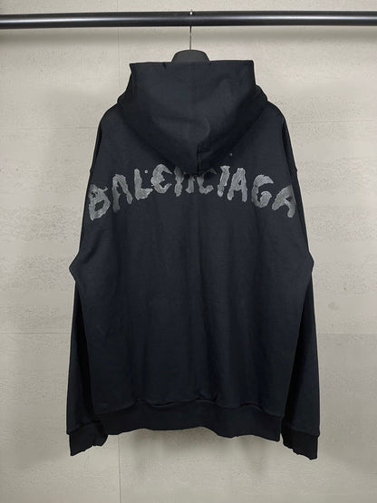 Balenicaga Back Paint Logo Zip-up Hoodie "Black"