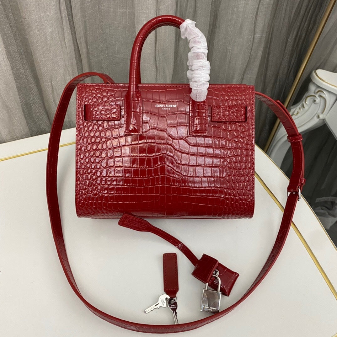 Saint Laurent Sac De Jour in Crocodile-Embossed Leather-Nano