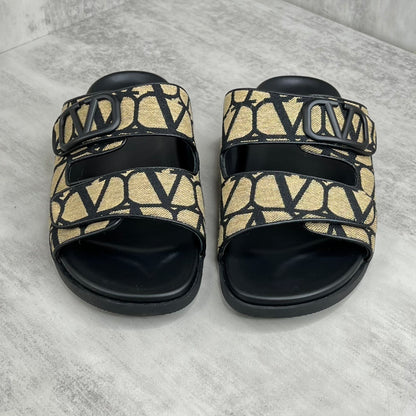 Valentino Garavani VLogo Toile Iconographe Double-Strap Sandals "Beige-Black"