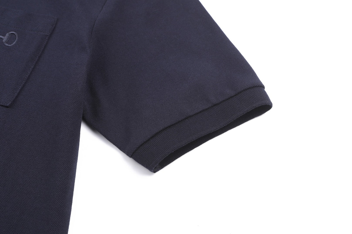 Gucci Cotton Piquet Polo Shirt with Horsebit Embroidery "Navy"