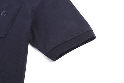 Gucci Cotton Piquet Polo Shirt with Horsebit Embroidery "Navy"