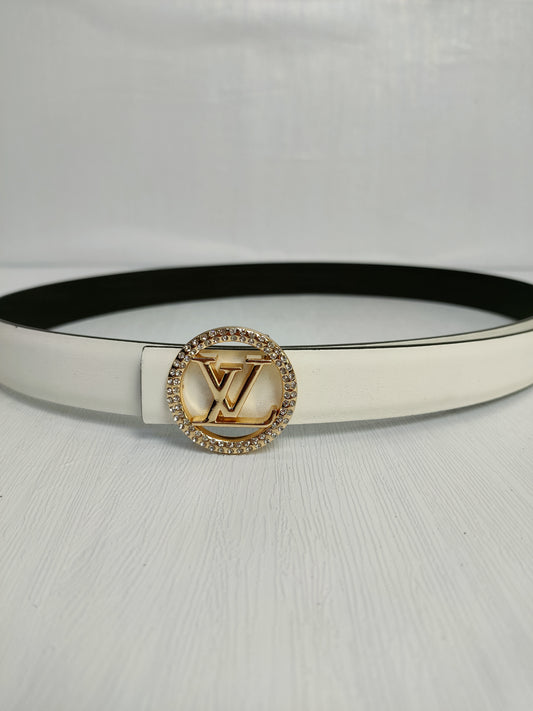 Louis Vuitton Leather Belt "White-Gold"