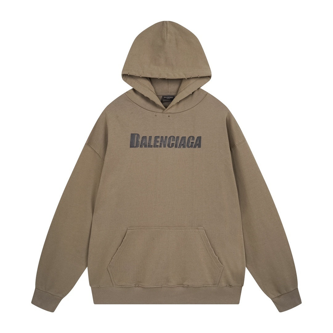 Balenciaga Distressed Caps Boxy Hoodie "Brown-Black"