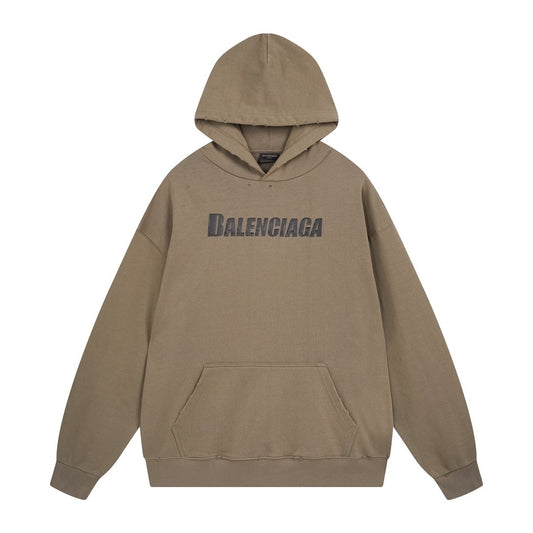 Balenciaga Distressed Caps Boxy Hoodie "Brown-Black"