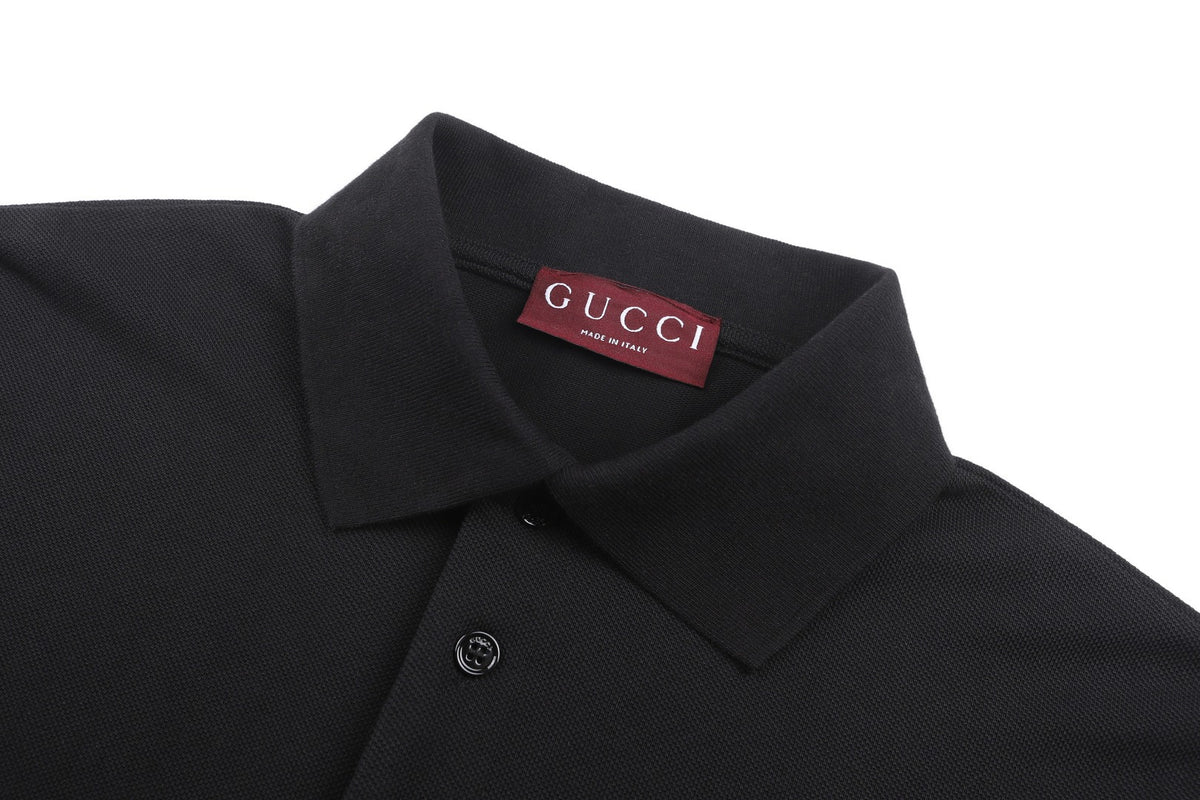 Gucci Cotton Piquet Polo Shirt with Horsebit Embroidery "Black"