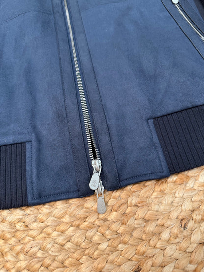 Brunello Cucinelli Suede and Wool Knit Bomber Jacket "Navy Blue"
