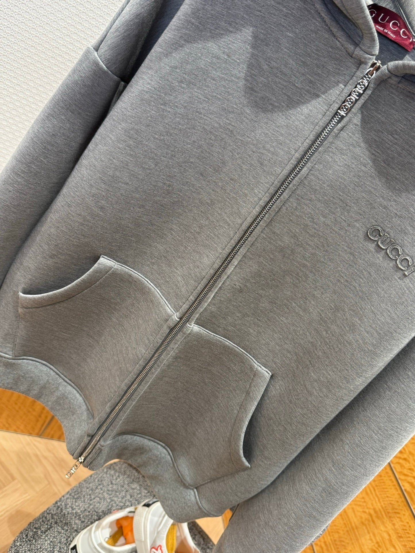 Gucci Viscose Jersey Zip Hoodie with Ebroidery "Grey"