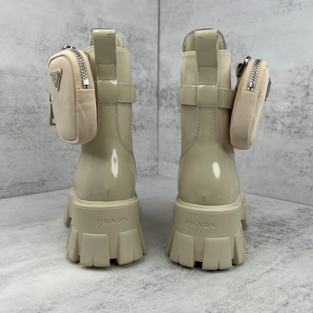 Prada Monolith Leather Boots "Beige"