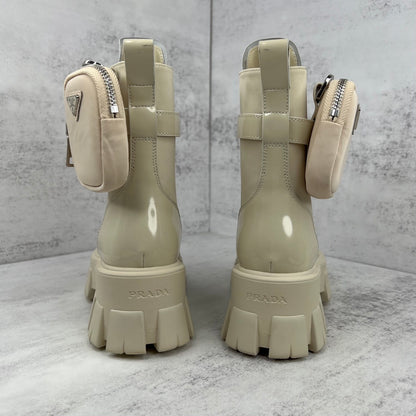 Prada Monolith Leather Boots "Beige"