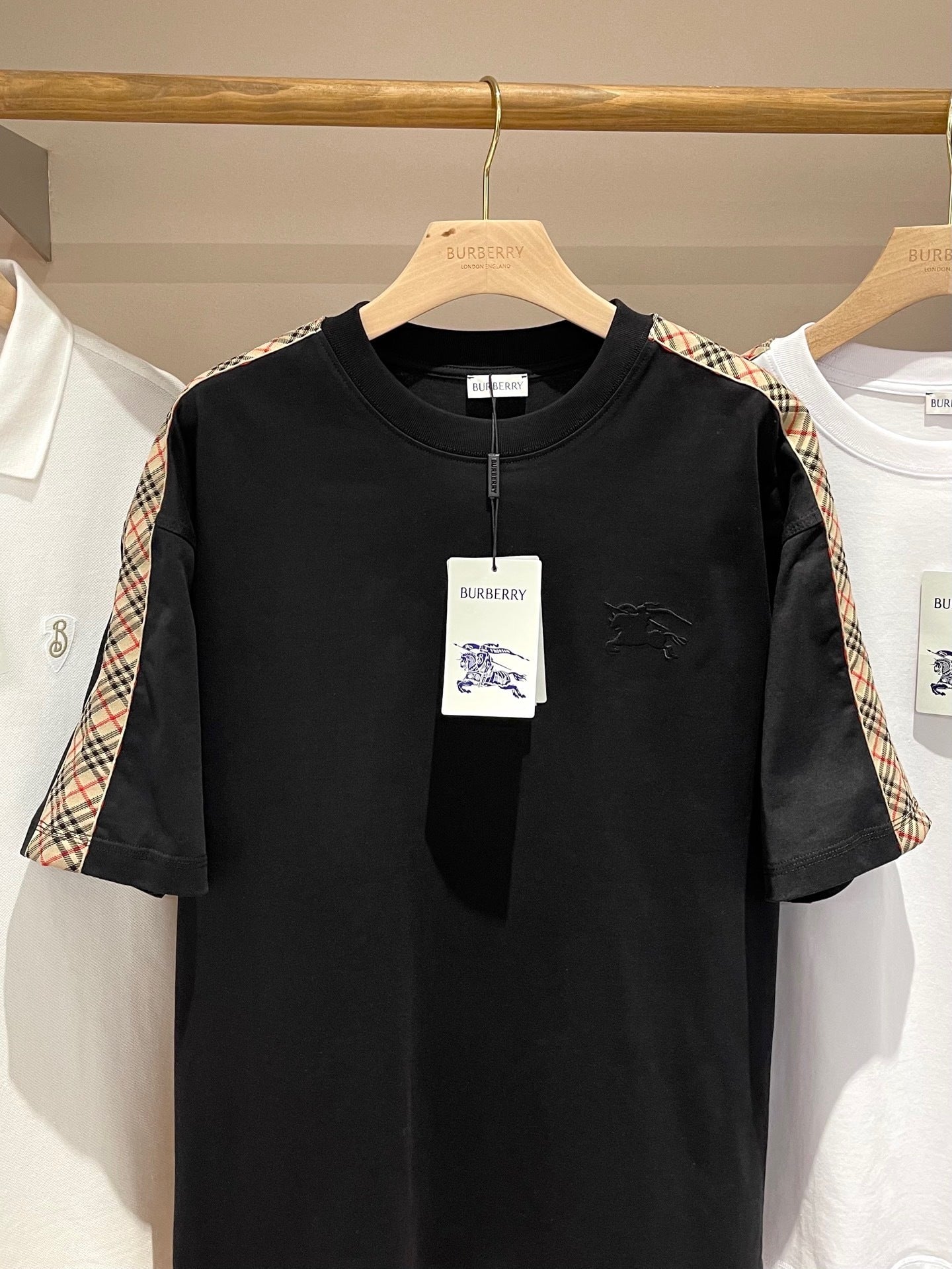 Burberry Check Trim Cotton T-Shirt "Black"