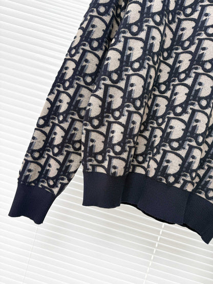 Dior Oblique Sweater "Blue Cotton-Wool-Silk-Blend Jacquard"