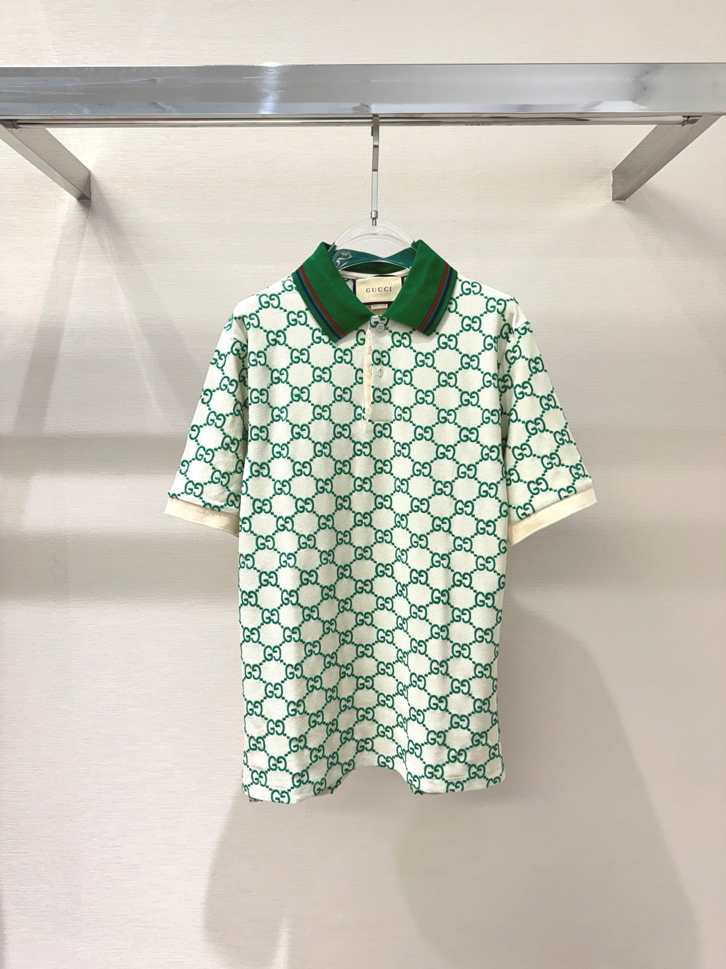 Gucci GG Embroidered Cotton Polo T-Shirt "Off White-Green"