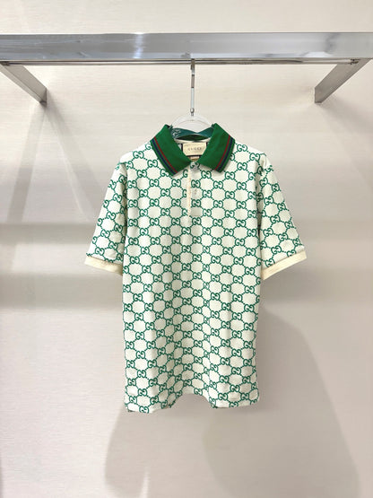 Gucci GG Embroidered Cotton Polo T-Shirt "Off White-Green"