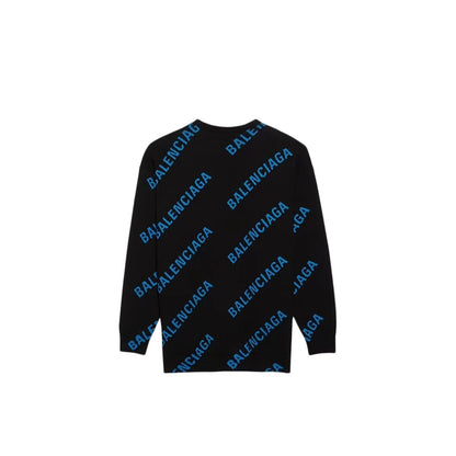 Balenciaga All-Over Logo Sweater "Black-Blue"