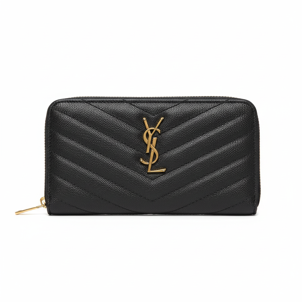 Yves Saint Laurent Cassandre Matelasse Zip Around Wallet Gold