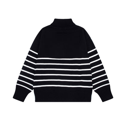 AMI Paris Ami De Coeur Funnel Neck Sweater "Black-White Stripes"