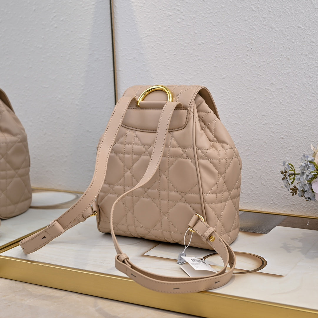 Dior Medium Dior Caro Backpack "Powder Beige Macrocannage Lambskin"