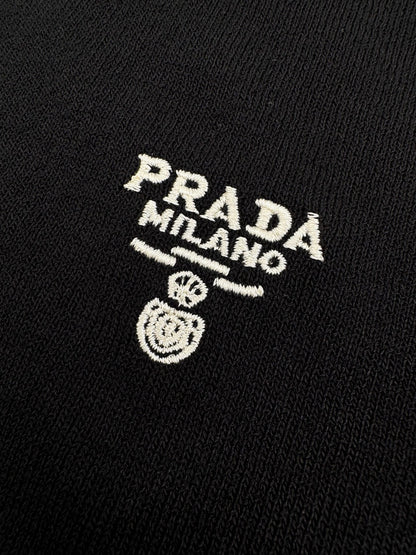 Prada Embroidered Logo Wool T-Shirt "Black"
