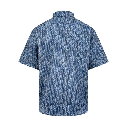 Dior Short Sleeve Shirt Oblique "Blue Cotton-Blend Twill Fabric with Oblique Print"