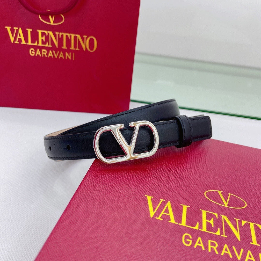 Valentino VLogo Signature 20mm Leather Belt "Black"