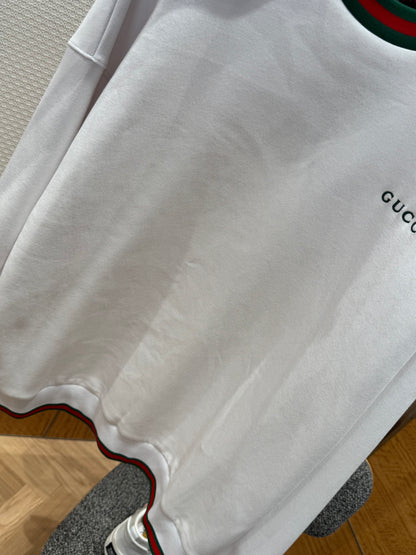 Gucci Cotton Piquet Sweatshirt with Web "White"