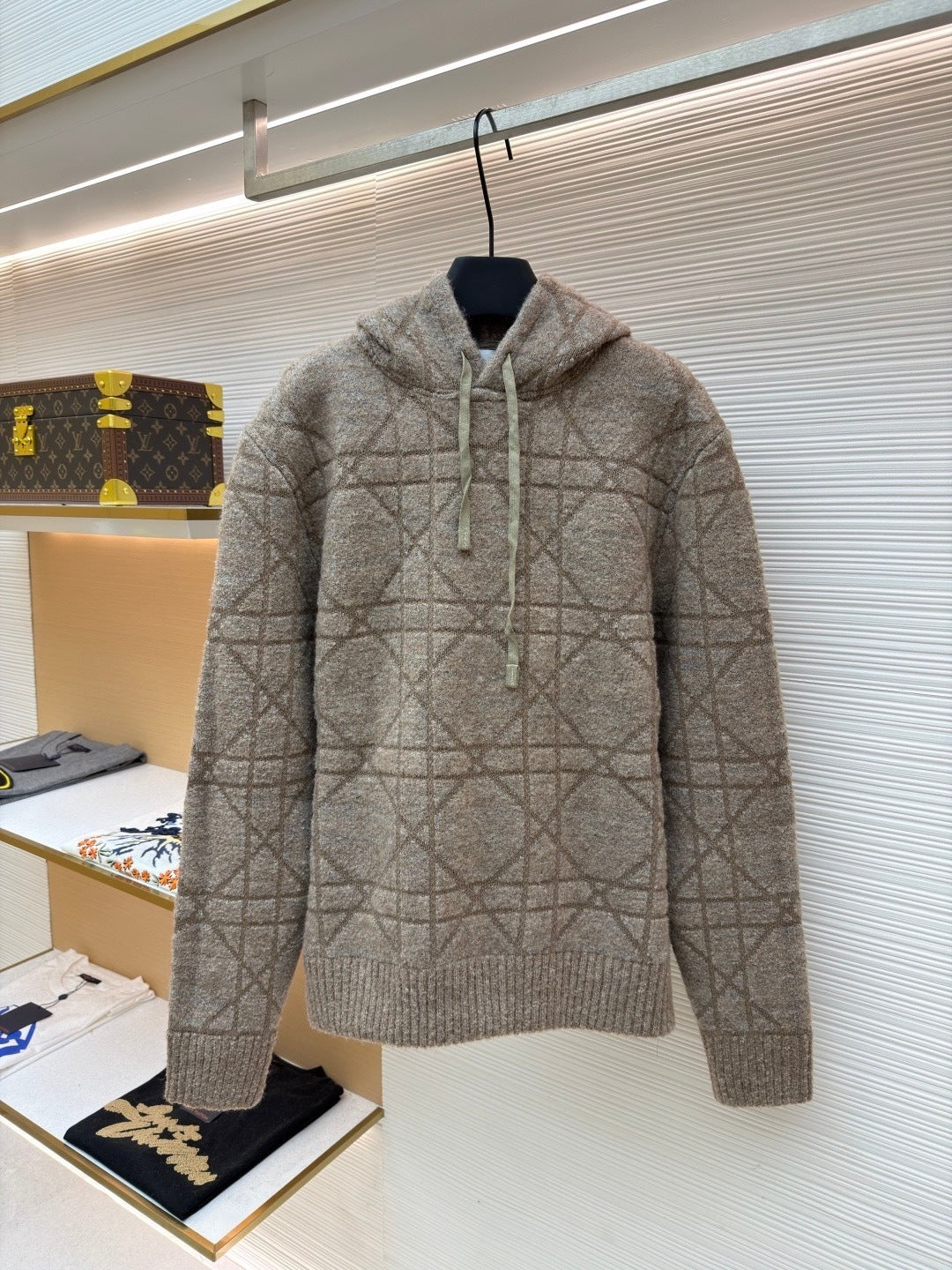 Dior Cannage Hooded Sweatshirt "Beige Cotton and Wool Blend Knit"
