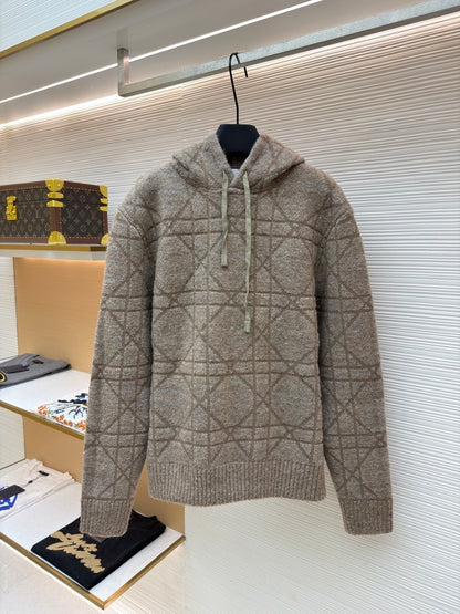 Dior Cannage Hooded Sweatshirt "Beige Cotton and Wool Blend Knit"