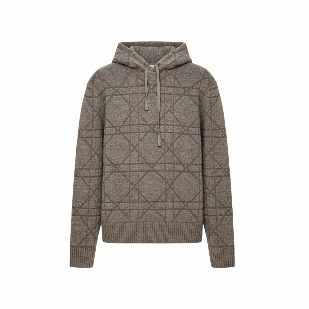 Dior Cannage Hooded Sweatshirt "Beige Cotton and Wool Blend Knit"