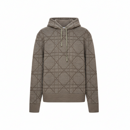 Dior Cannage Hooded Sweatshirt "Beige Cotton and Wool Blend Knit"