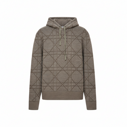 Dior Cannage Hooded Sweatshirt "Beige Cotton and Wool Blend Knit"