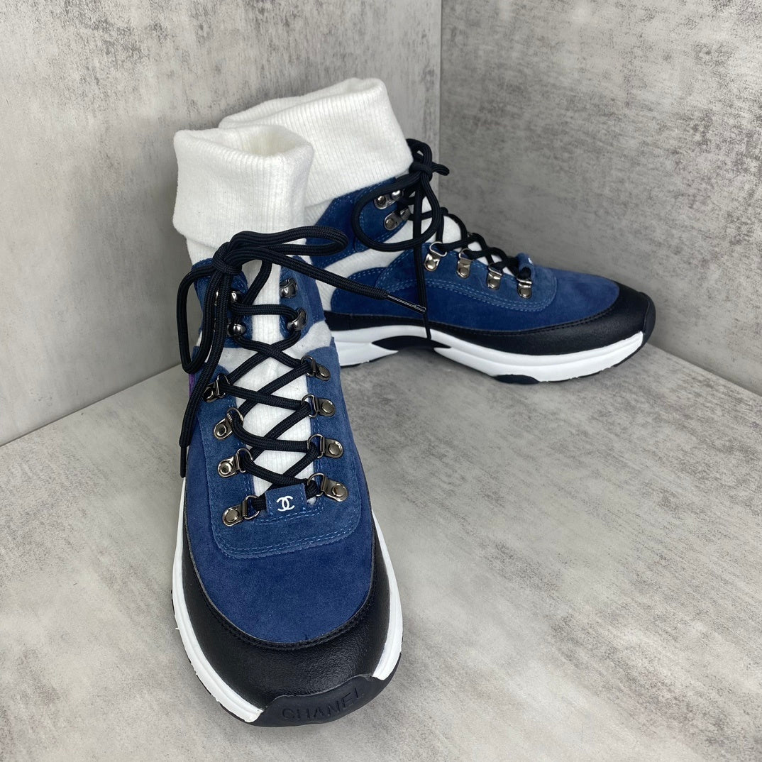 Chanel Interlocking CC Sock Sneakers "Blue-White-Black"