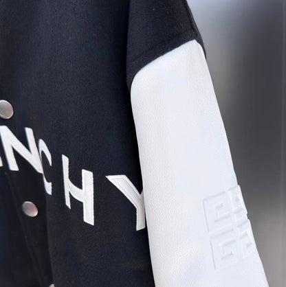 Givenchy Wool Blend and Leather Bomber Jacket "Black-White"