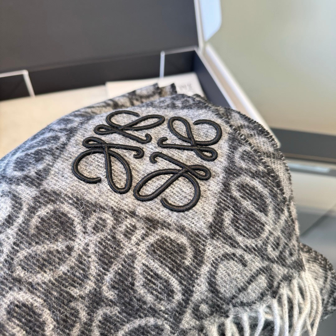 Loewe Anagram Wool and Cashmere Scarf "Grey-Black"