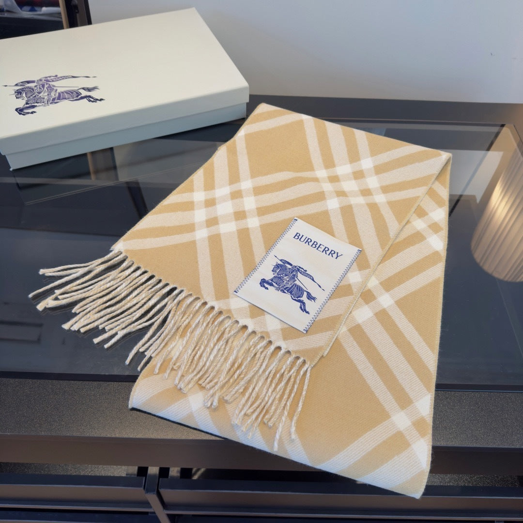 Burberry Check Cashmere Scarf "Beige-Cream"