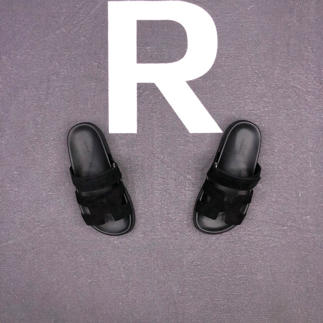 Hermes Chypre Sandals "Black Suede"