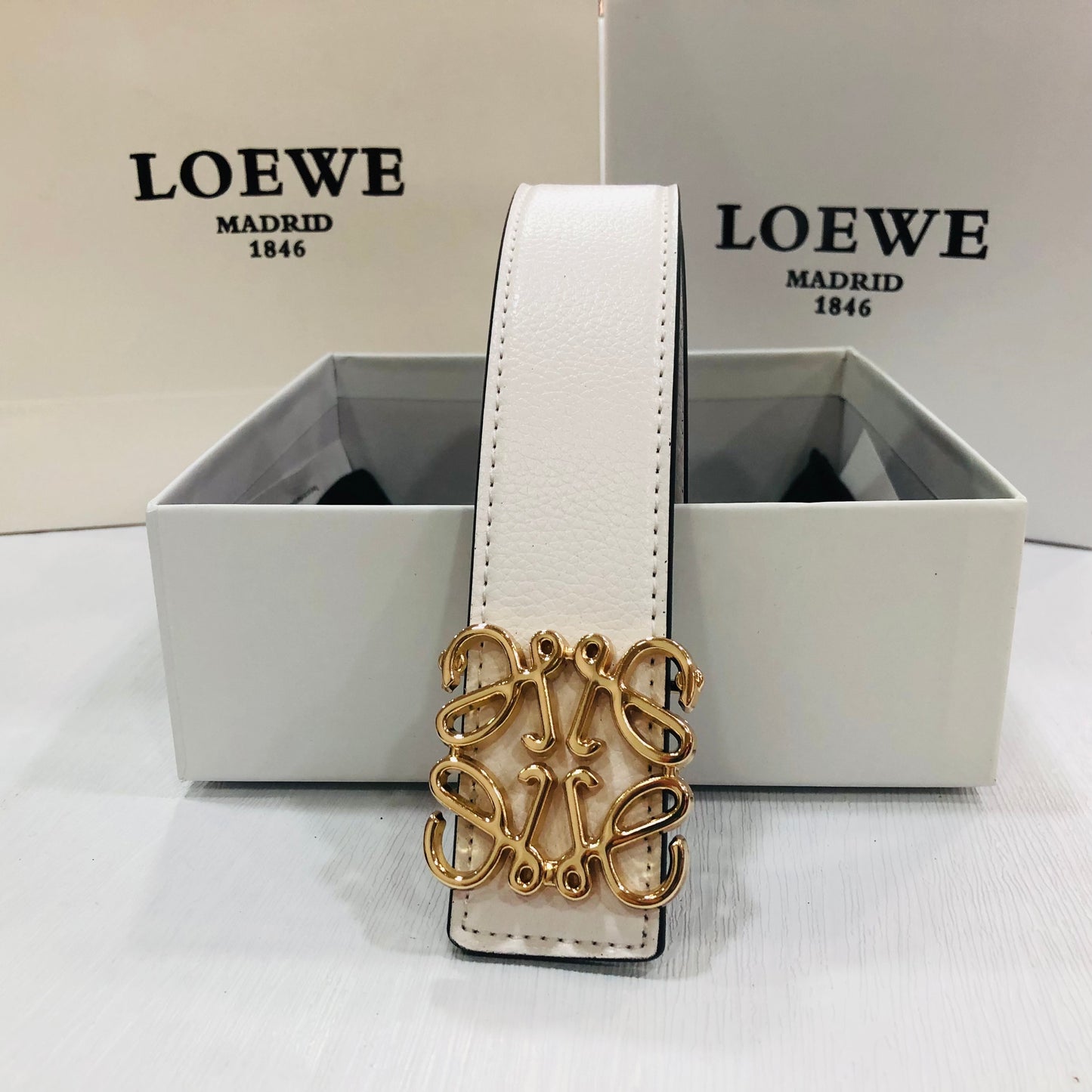 Loewe Leather Belt "White-Gold"