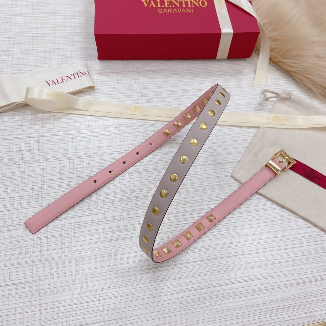 Valentino Rockstud 20mm Leather Belt "Pink"