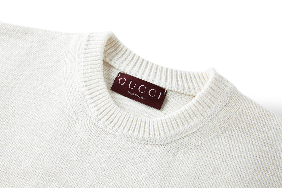 Gucci Knit Cotton Wool Sweater with Intarsia "White"