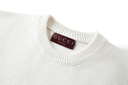 Gucci Knit Cotton Wool Sweater with Intarsia "White"
