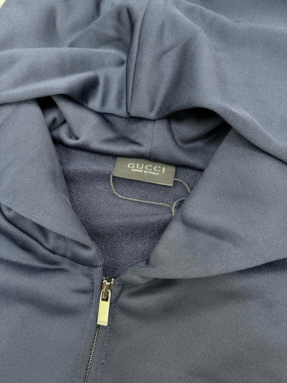 Gucci Silk Cotton Jersey Zip Jacket with Web "Dark Blue"