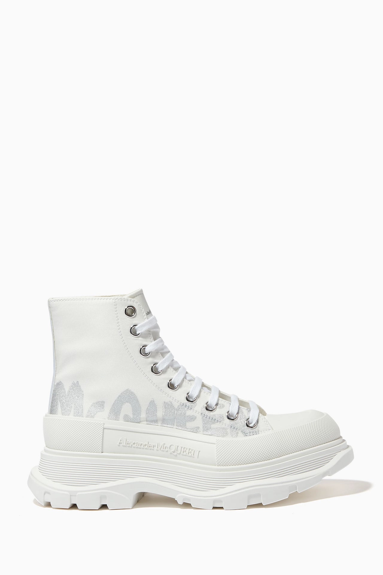 Alexander Mcqueen Tread Slick Boot "Graffiti White-Silver"