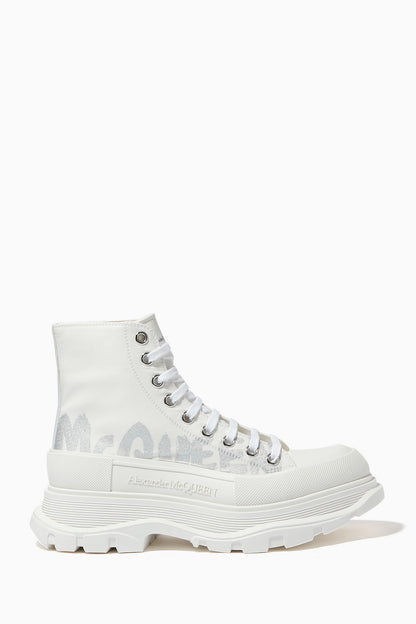 Alexander Mcqueen Tread Slick Boot "Graffiti White-Silver"