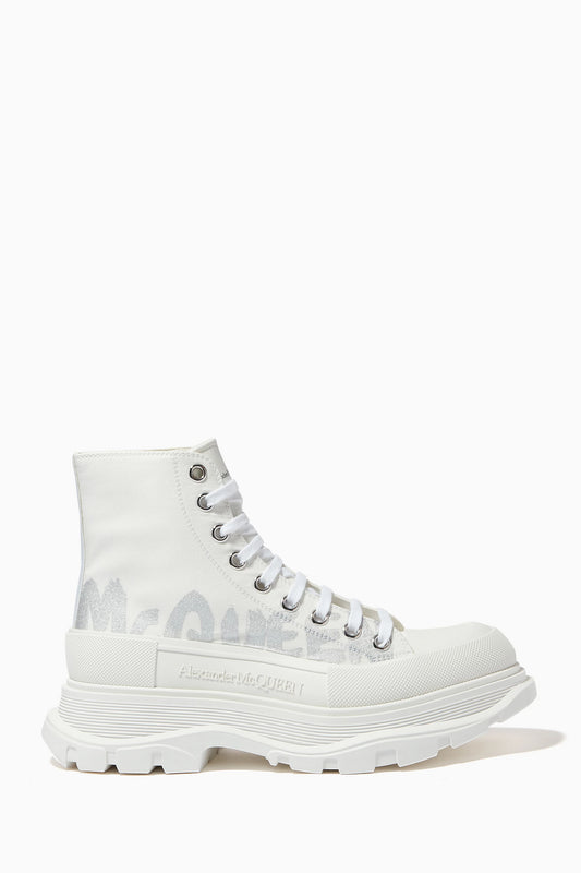 Alexander Mcqueen Tread Slick Boot "Graffiti White-Silver"