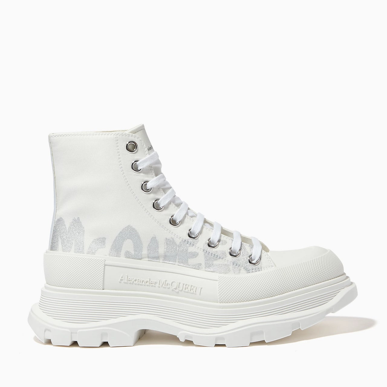 Alexander Mcqueen Tread Slick Leather Boot "Graffiti White-Silver"
