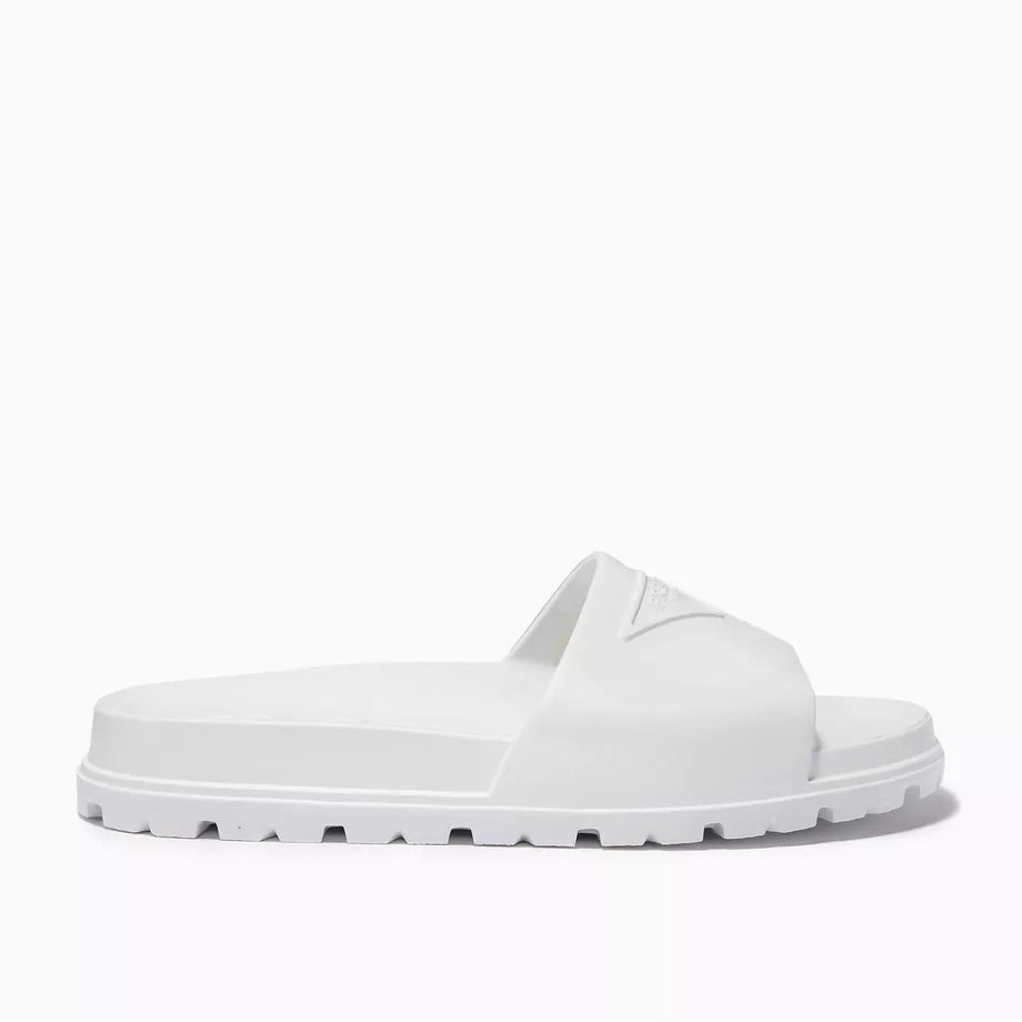 Prada Logo Rubber Slides "White"