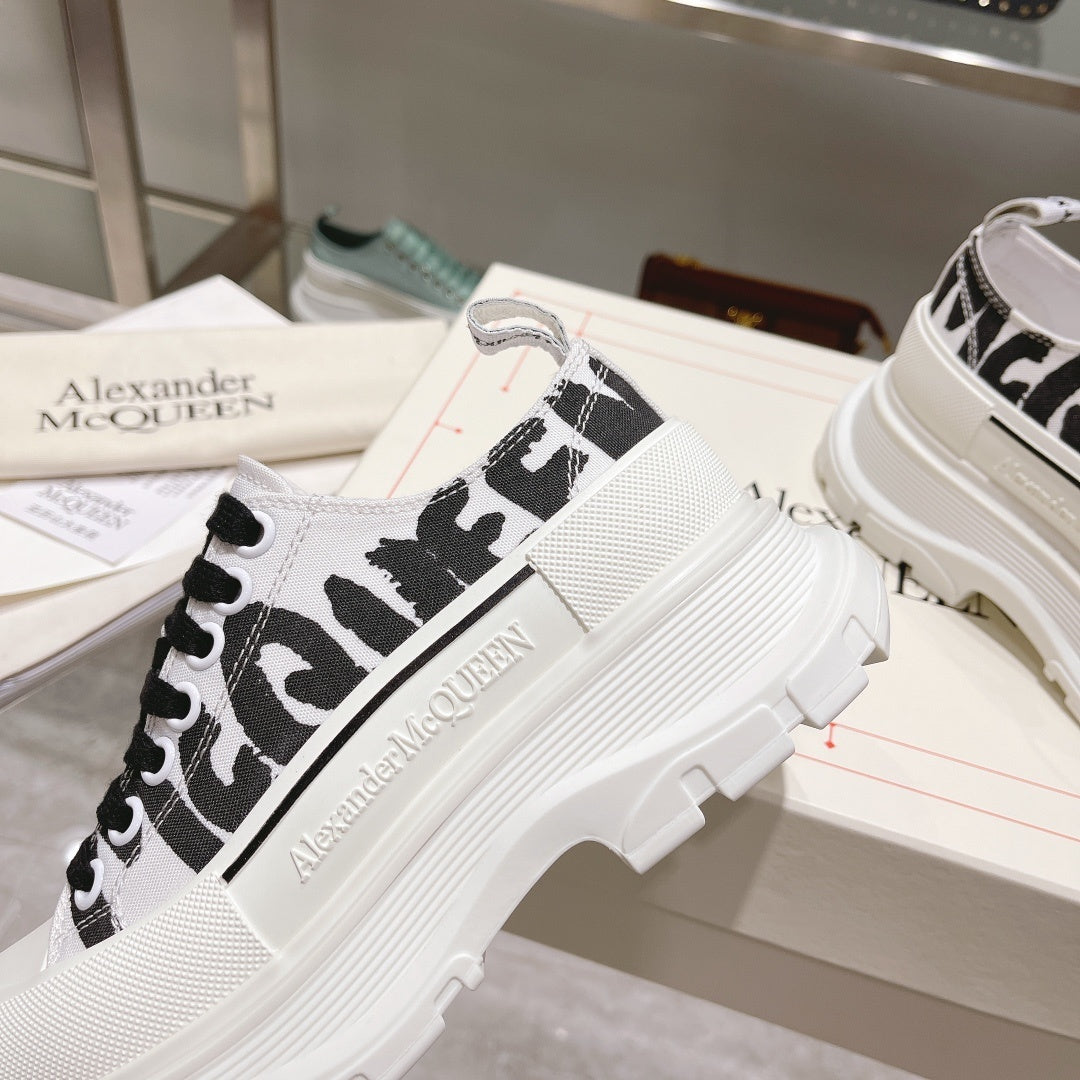 Alexander McQueen Tread Slick Low "White-Black Graffiti Logo"
