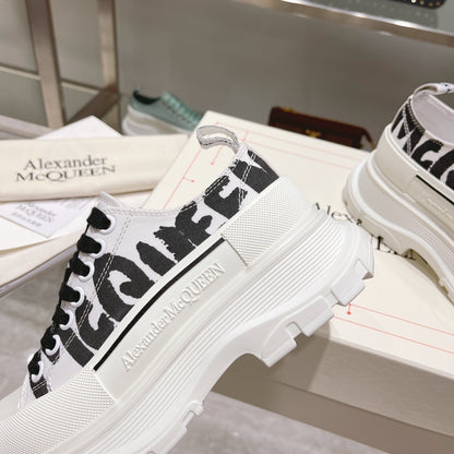 Alexander McQueen Tread Slick Low "White-Black Graffiti Logo"